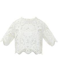 Michael Kors - Overhemden ,Wit ,Katoen Floral Lace Cropped Top - Lyst