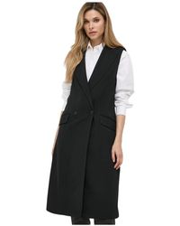 KARL LAGERFELD - Jassen ,Zwart ,Leer Gilet Met Dubbele Knopenrij - Lyst