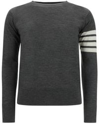 Thom Browne - Truien & Vesten ,Grijs ,Wol Iconische Gestreepte Fleece Wollen Trui - Lyst