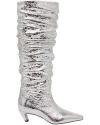 MSGM - Ruched Foiled Leather Boots - Lyst