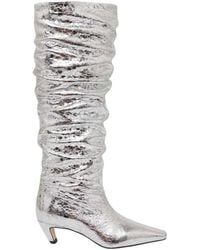 MSGM - Schoenen ,Grijs ,Leer Gedrapeerde Leren Laarzen Met Folie - Lyst