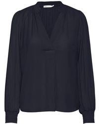 Inwear - Blusa azul marino con cuello en v y mangas largas - Lyst