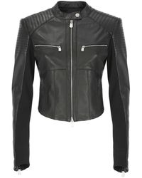 Pinko - Schwarze Lederjacke Mit Rundhalsausschnitt - Lyst