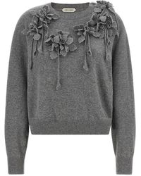 Alberta Ferretti - Truien & Vesten ,Grijs ,Wol Pure Merino Wol Trui Met Bloemenborduursel - Lyst