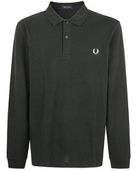 Fred Perry - Tops ,Groen ,Katoen Nachtgroen Polo Shirt Met Lange Mouwen - Lyst
