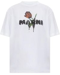 Marni - Tops ,Wit ,Katoen T-Shirt Met Logo - Lyst