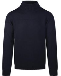 Roberto Collina - Truien & Vesten ,Blauw ,Wol Merino Wol Trui Met Col - Lyst