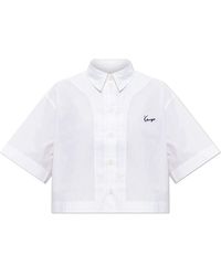 KENZO - Overhemden ,Wit ,Katoen Kort Overhemd Met Geborduurd Logo - Lyst