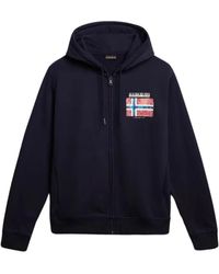 Napapijri - Hoodies & Sweatvesten ,Blauw ,Katoen Blauwe Katoenen Hoodie Met Volledige Rits - Lyst