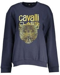 Roberto Cavalli - Hoodies & Sweatvesten ,Blauw ,Katoen Blauw Fleece Sweatshirt Stijlvol Print - Lyst