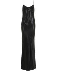 Saint Laurent - Zwarte Satijnen Jurk Met V-Hals - Lyst