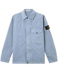 Stone Island - Jassen ,Blauw ,Logo Patch Overshirt - Lyst