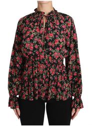 Dolce & Gabbana - Schluppenbluse Aus Seidenchiffon Mit Floralem Print Und Rüschen - Lyst