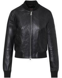 Peuterey - Jassen ,Zwart ,Leer Dyed Nappa Leather Bomberjack Met Gebreide Details - Lyst