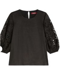 Max Mara - Ramie Gaas En Broderie Anglaise T-Shirt - Lyst