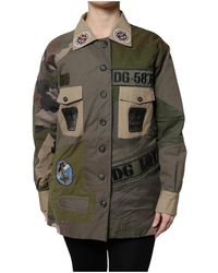 Dolce & Gabbana - Jassen ,Veelkleurig ,Katoen Militair Groene Katoenen Button Down Jas - Lyst