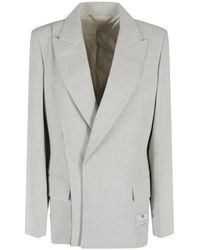 Victoria Beckham - Grijze Wollen Blazer Met Splitdetail - Lyst