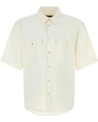 DSquared² - Overhemden ,Wit ,Linnen Linnen Shirt Met Korte Mouwen - Lyst