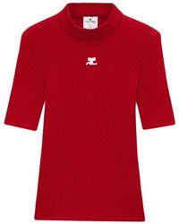 Courreges - Jersey Rojo Con Logo Bordado, Mujer, Talla - Lyst