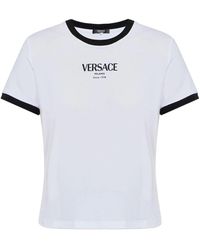 Versace - Tops ,Wit ,Katoen Stretch Viscose-Jersey T-Shirt - Lyst