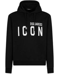 DSquared² - Hoodies & Sweatvesten ,Zwart ,Katoen Icon Hoodie Met Verstelbaar Trekkoord - Lyst