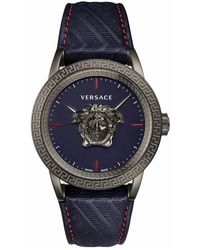 Versace - Empire blaue leder uhr - Lyst