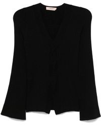 Twinset - Truien & Vesten ,Zwart ,Zwarte V-Hals Sweaters Met Geribbelde Details - Lyst