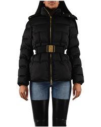 Elisabetta Franchi - Jassen ,Zwart ,Leer Gewatteerde Jas Van Zeilstof - Lyst