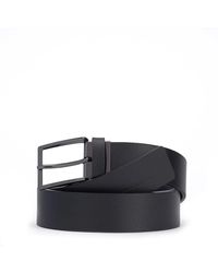 Piquadro - Accessoires ,Zwart ,Katoen Omkeerbare Leren Riem Met Doornsluiting - Lyst