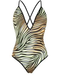 Roberto Cavalli - Zebra badeanzug tiefer v-ausschnitt überkreuzte träger - Lyst