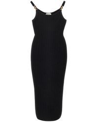 Versace - Midi-Jurk Van Viscose Mesh Met Geribd Breisel - Lyst
