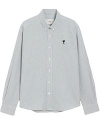 Ami Paris - Overhemden ,Veelkleurig ,Katoen Witte Overhemd Met Geborduurd Logo Lange Mouwen - Lyst