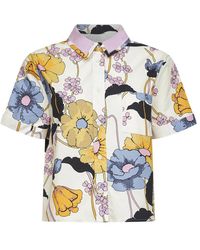 Marni - Overhemden ,Veelkleurig ,Katoen Poplin Cropped Shirt Met Melodia Print - Lyst