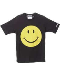 Moschino - Tops ,Zwart ,Katoen Biologisch Katoenen Smiley T-Shirt - Lyst