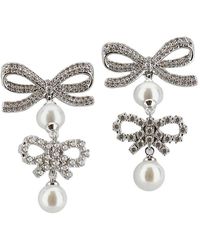 Self-Portrait - Double Bow Pearl Earrings - Lyst