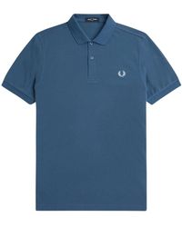 Fred Perry - Tops ,Blauw ,Katoen Slim Fit Polo Met Twee Knoopjes - Lyst