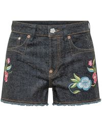 KENZO - Korte Broeken ,Blauw ,Katoen Wildflower Geborduurde Shorts - Lyst