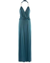 Nenette - Kleedjes ,Blauw ,Blauwe Gedrapeerde Maxi Jurk - Lyst