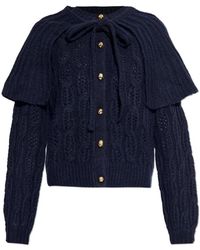 FRAME - Truien & Vesten ,Blauw ,Leer Cardigan Met Afneembare Kraag - Lyst