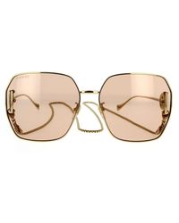 Gucci - Quadratische oversized sonnenbrille aus metall mit abnehmbarer kette - Lyst