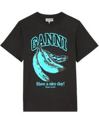 Ganni - Tops ,Zwart ,Katoen T-Shirt Met Grafische Print - Lyst