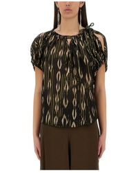 Isabel Marant - Overhemden ,Zwart ,Blouse Met Gedrapeerde Schouderuitsnijding - Lyst
