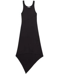 Helmut Lang - Kleedjes ,Zwart ,Zwarte Jersey Tank Jurk Met Sjaal Zoom - Lyst