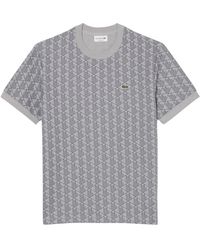 Lacoste - Tops ,Grijs ,Katoen Slim Fit Monogram Jacquard T-Shirt - Lyst
