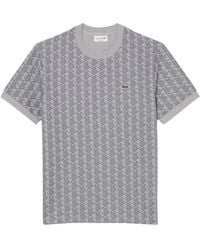 Lacoste - Tops ,Grijs ,Katoen Slim Fit Monogram Jacquard T-Shirt - Lyst