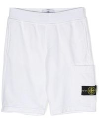 Stone Island - Shorts in cotone bianco con badge logo rimovibile - Lyst