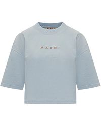 Marni - Tops ,Blauw ,Katoen Cropped T-Shirt - Lyst