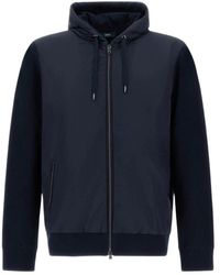 Herno - Jassen ,Blauw ,Katoen Hooded Zip Jacket - Lyst