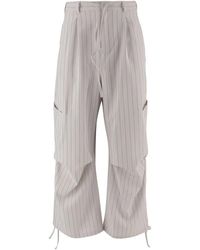 Y-3 - Broeken ,Wit ,Wijd Uitlopende Gestreepte Broek Met Trekkoord - Lyst