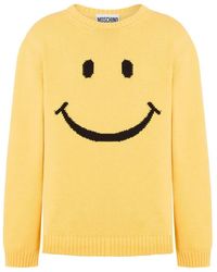 Moschino - Gelber crew neck sweater mit logo - Lyst